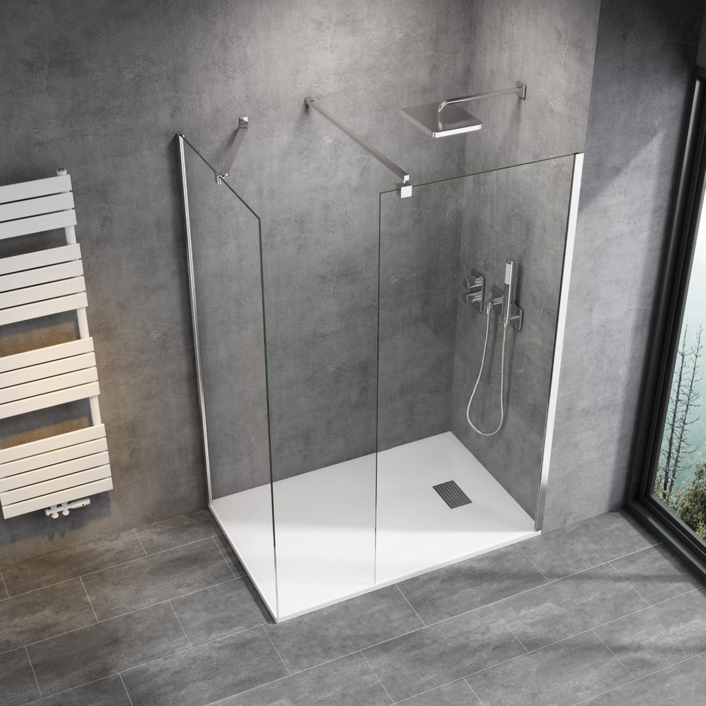 Walk-In Dusche mit Seitenteil mit Eckprofil Stabilisator Gerade+Drehbare