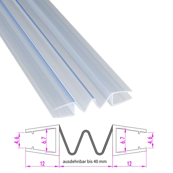 GUGLIEMO Duschdichtung entfaltbar für Glas zu Glas Verbindung Duschtür Dichtung Gerade Glasstärke 5 mm 6 mm - WITEN&NOCK