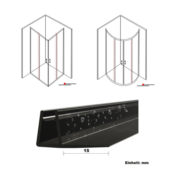 GUGLIEMO Duschdichtungen Ersatzdichtungen für Schiebetüren Schwarz Gerade Glasstärke 5/ 6/ 8/ 10 mm - WITEN&NOCK