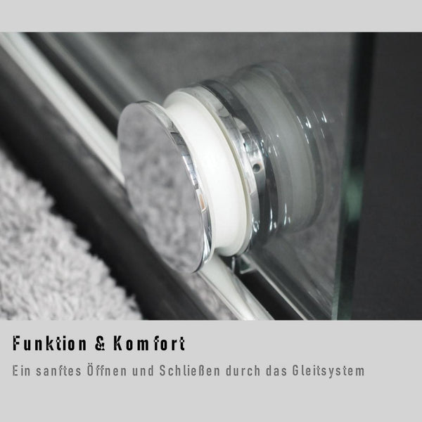 SULZBERG Schiebetür mit Festwand L-Form 8 mm ESG Klarglas mit Nano Beschichtung - WITEN&NOCK