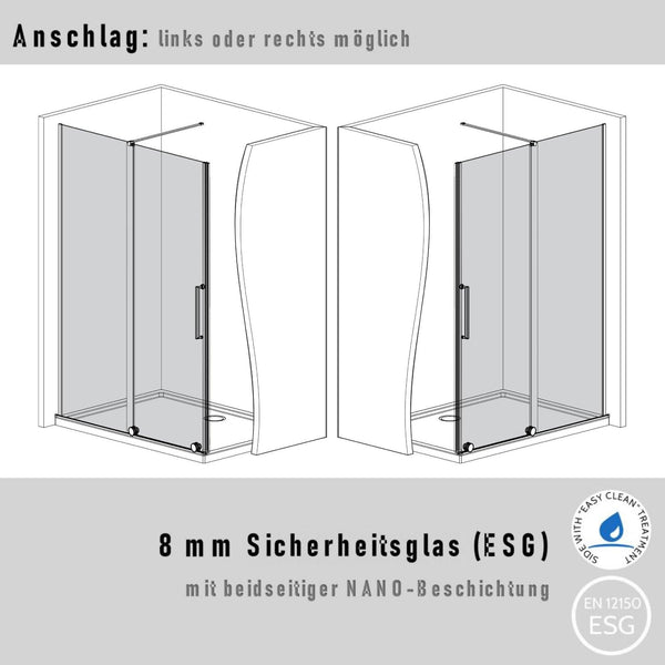 SULZBERG Walk In Dusche Schiebetür 160 x 195 cm - WITEN&NOCK