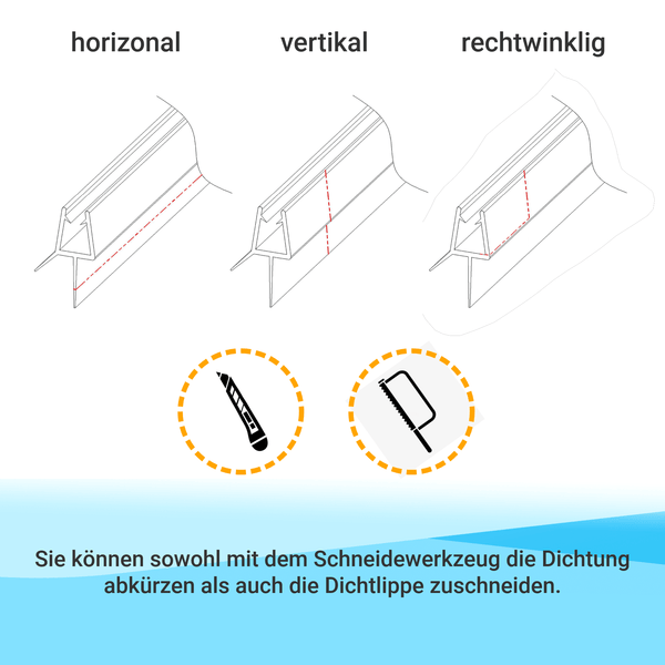 GUGLIEMO Duschdichtung Ersatzdichtung Wasserabweiser Bodendichtung für Duschtür Gerade Glasstärke 5mm/ 6mm - WITEN&NOCK